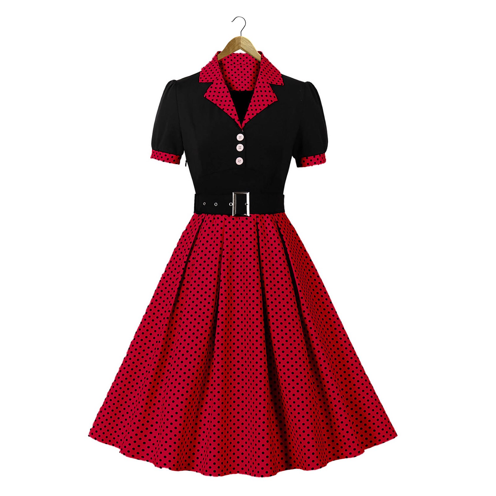 Women Vintage Cocktail Party Swing Costume 1950s Polka Dot Dress With Belt - Picture 36 of 41